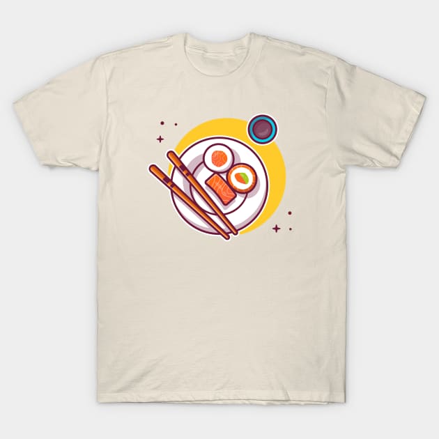 Salmon Sushi With Chopstick On Plate T-Shirt by Catalyst Labs